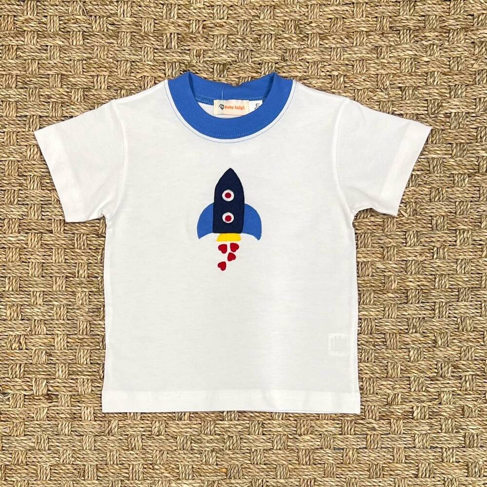 NEW LUIGI KIDS kid's rocket ship hearts on tee in white with medium blue